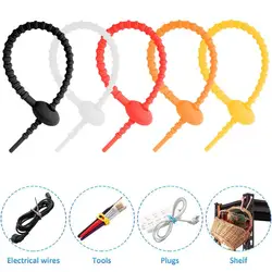 5pcs Silicone Self-Locking Wire Cable Zip Ties Multi Purpose Reusable Cable Tie Organizer Charging Cable Tie Food Bag Bundle Tie