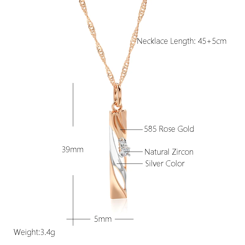 Kinel Fashion Geometric Hollow Zircon Pendant Necklace 585 Rose Gold and Silver Dichroic Plating Wedding Daily Fine Jewelry Gift