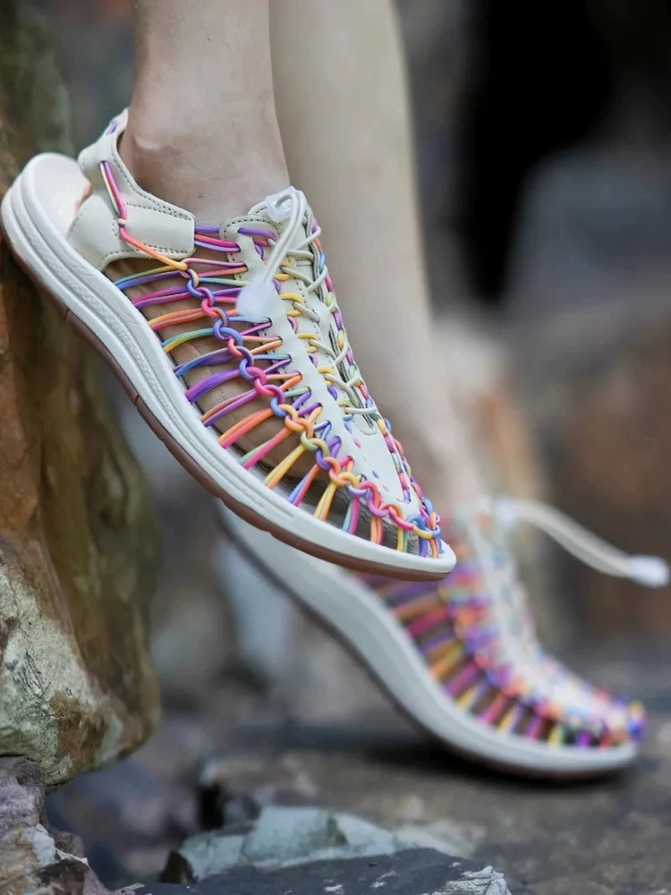 

ex Outdoor Hiking Sandals Comfortable Breathable Sports Net oes Slip-On Casual Slipper with Braided Design for Beach