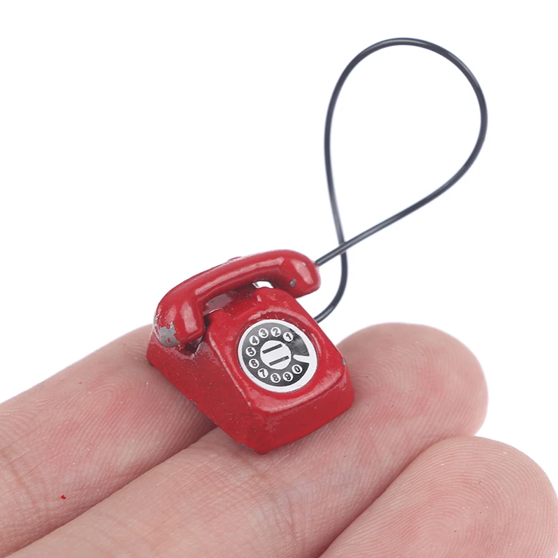 19Styles Miniature Phone Model Alloy Vintage Retro Rotary Red Telephone For Dollhouse Accessories Pretend Play Furniture Toys