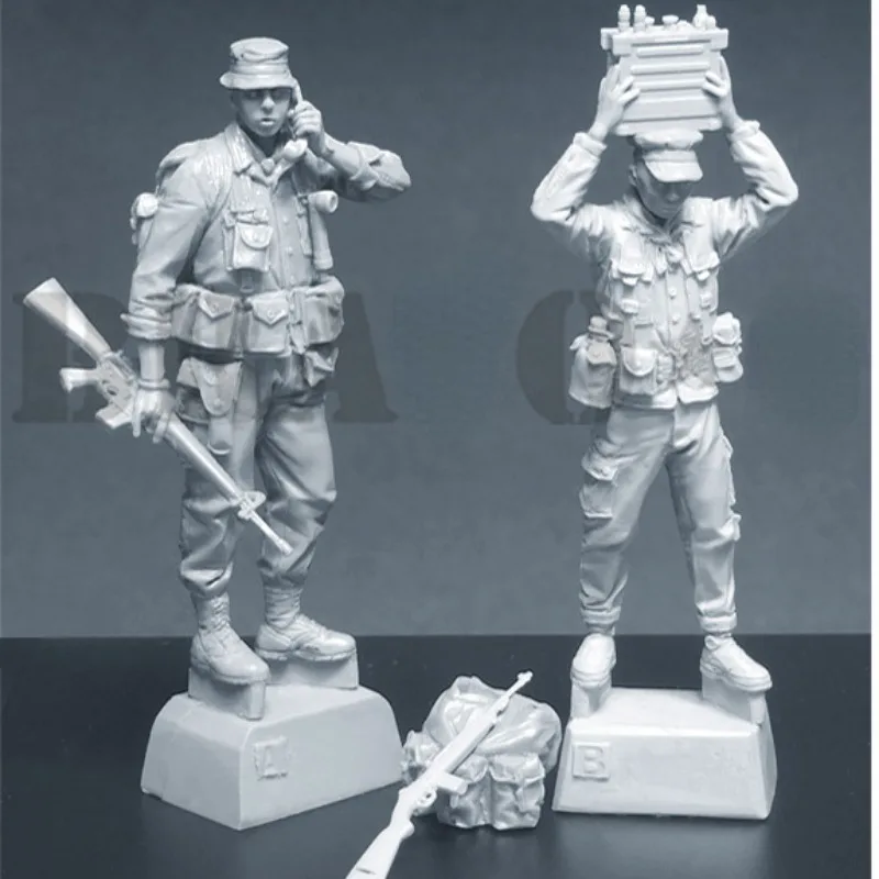 Resina Figura Kits Modelo Construção, Moderno Militar Soldado Estátua, Miniaturas 2 Pessoas, Desmontado e Sem Pintura, Brinquedo DIY, Escala 1:35