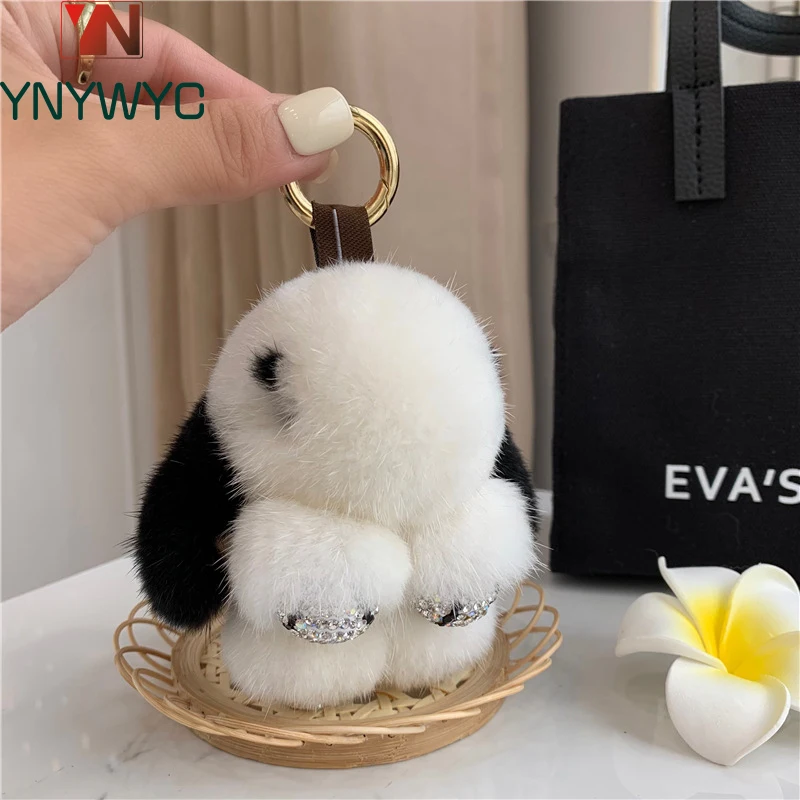 2024 Real Mink Fur Bunny Fur Pendant Bag Jewelry Key Chain Plush Pendant Trumpet Cute Cute Rabbit Children Animal Cartoon Doll