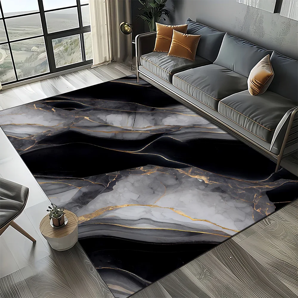 27 Style New Fashion Marble Black White Gold Stone Carpet Rug for Living Room Bedroom Home Sofa Decoration,Non-slip Floor Mat