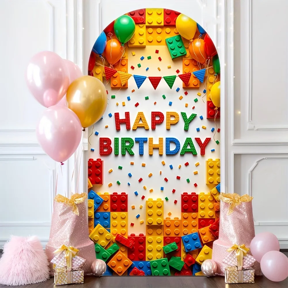 Custom 2-sided Children Happy Birthday Party Photo Background Kids Birthday Cake Dessert Table Arched Backdrop Cover Supplies