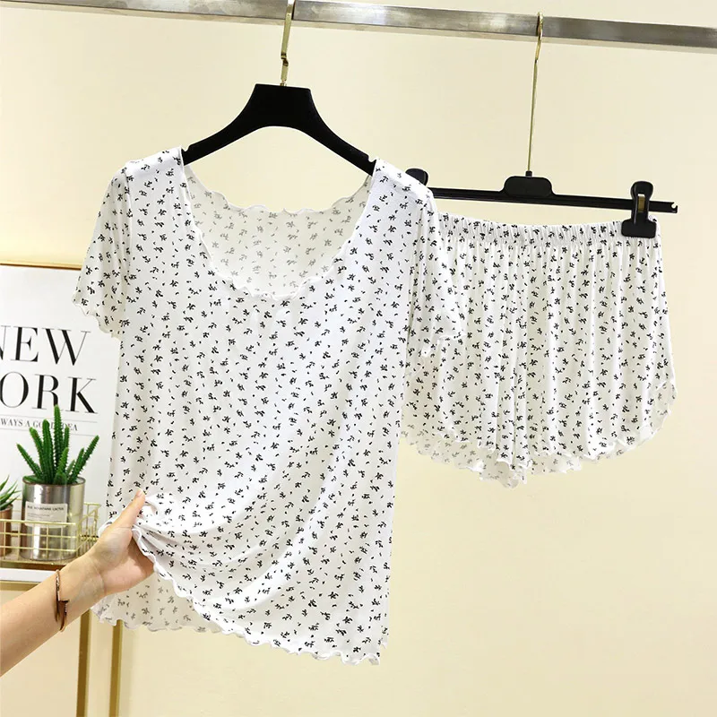 

Slimming Effect Modal ort Sve T-irt Women's Summer Home Wear Print Base irt plus Size Outdoor Casual orts Set Short sleeved suit