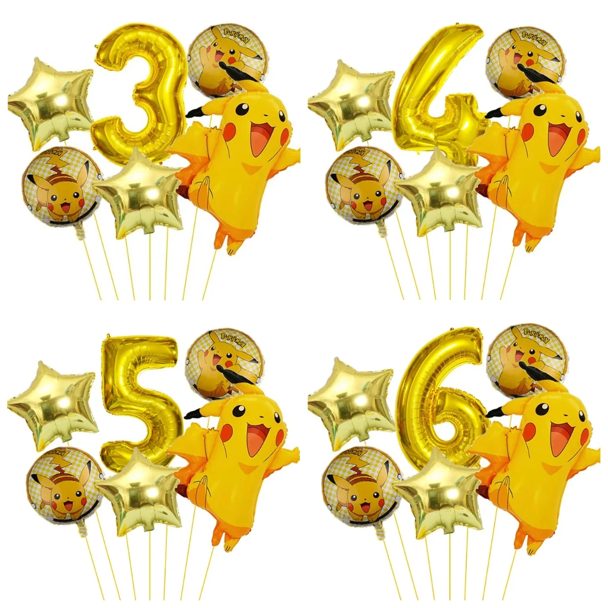 6pcs Pokemon Monster Set Series Balloon Set Pikachu Children's Birthday Toy Decoration Aluminum Film Balloon Party Supplies