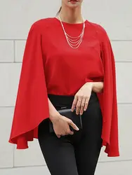 Autumn Fashion Poncho Blouse ZANZEA Women Casual O Neck Loose Cloak Cape Tops Elegant Solid Party Shirt Blusas Chemise Tunic