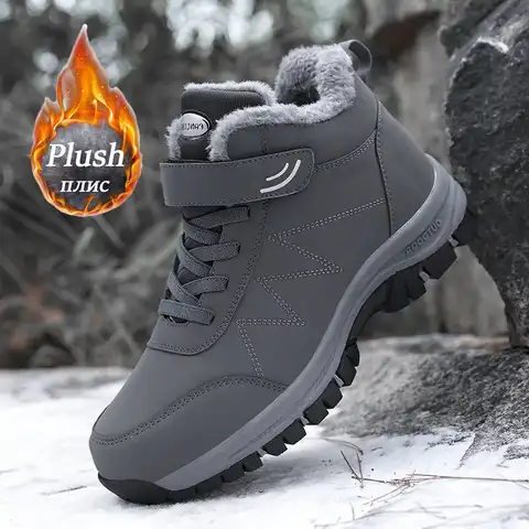 Winter Men Boots Microfiber Leather Snow Boots Man Plush Warm Causal Shoe Waterproof Men Boots Male Sneakers Spring Ankle Boots