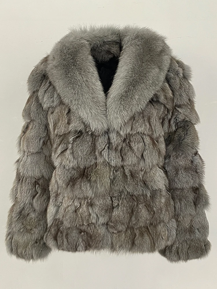 Women Fur Splicing Outerwear Classic Thick Clothing2025 New Fashion Winter Warm Real Fur Coat Natural Fox Fur Jacket