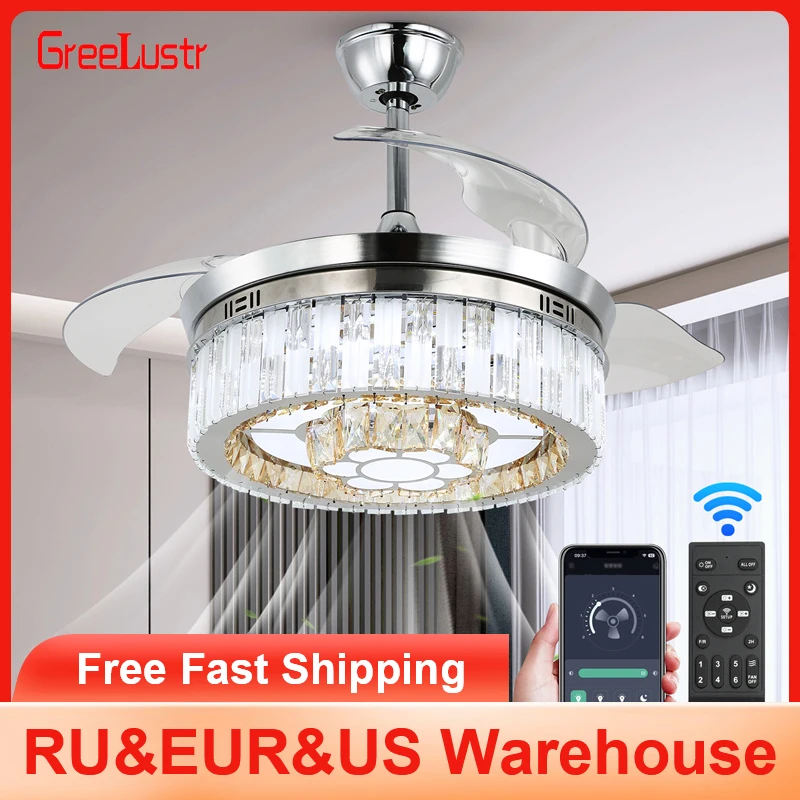 Ceiling Fan Lights Luxury App Rc Adjustable 6 Level Speed Luminaire Living Room Led Fandelier Lamp Indoor Pendant Light Lustre