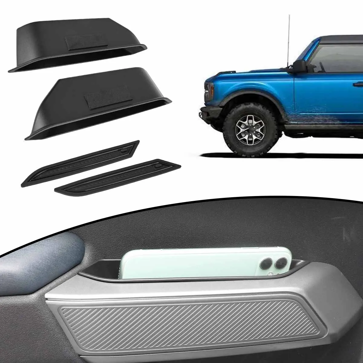 2pcs/set Car Inner Door Armrest Storage Box Handle Storage Tray Interior For Ford Bronco 2Door 2021 2022 2023 2024 2025