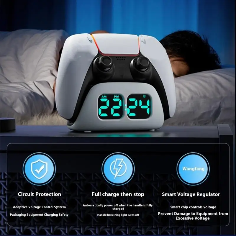 R53C Gamepad Charging Stand مع عرض الوقت على مدار الساعة ومراقبة وحدة تحكم الشحن