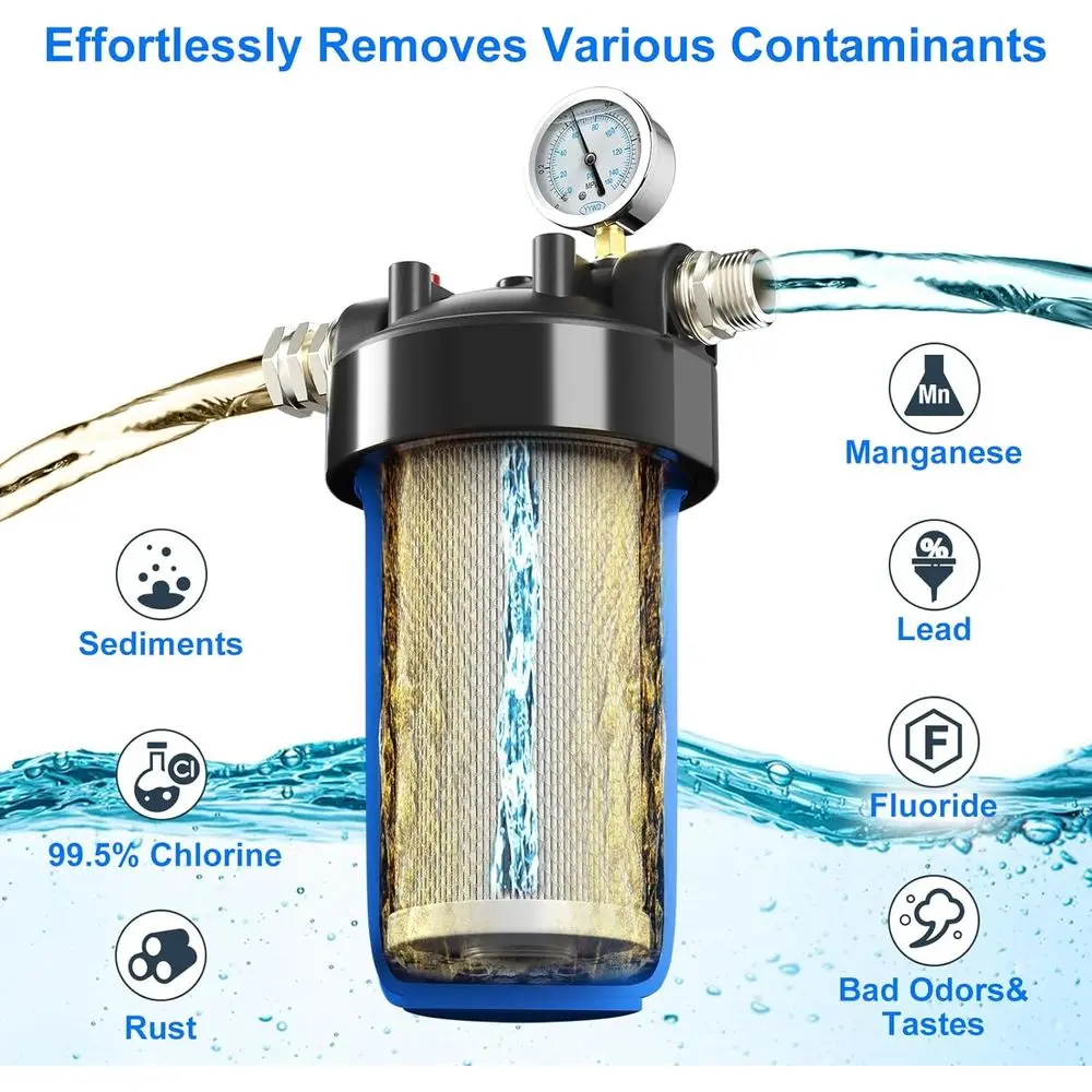 6層RVウォーターフィルター、スタンドと圧力計付き、3/4インチGHTメタルスレッドインラインウォーターフィルター、沈殿物、塩素を除去