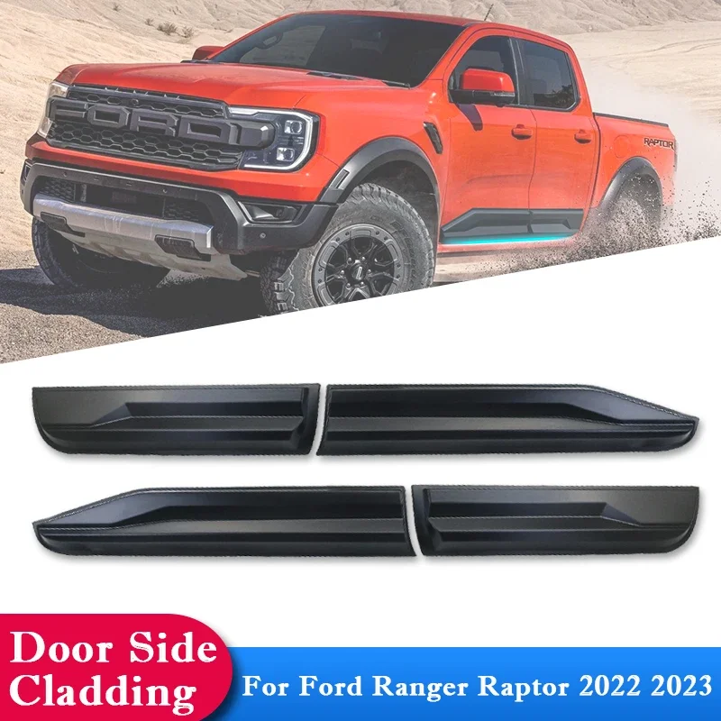 

Side Door Body Cladding Door Molding For Ford Ranger Raptor 2022 2023 2024 Double Cabin Model 4X4 Car Auto Accessories