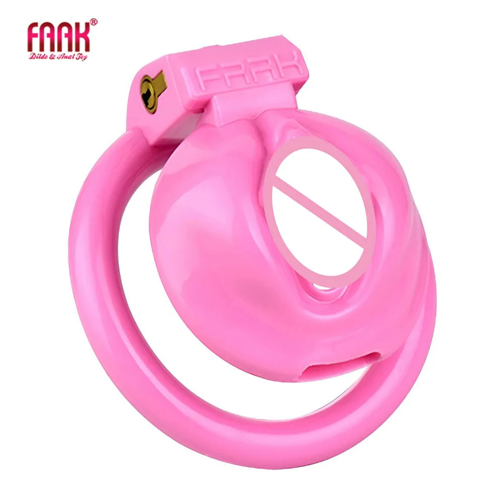 

FAAK Male Pink Resin Chastity Cages Device Penis Lock Delay Ejaculation With 4 Curved Ring BDSM Sex Toy For Man Gay