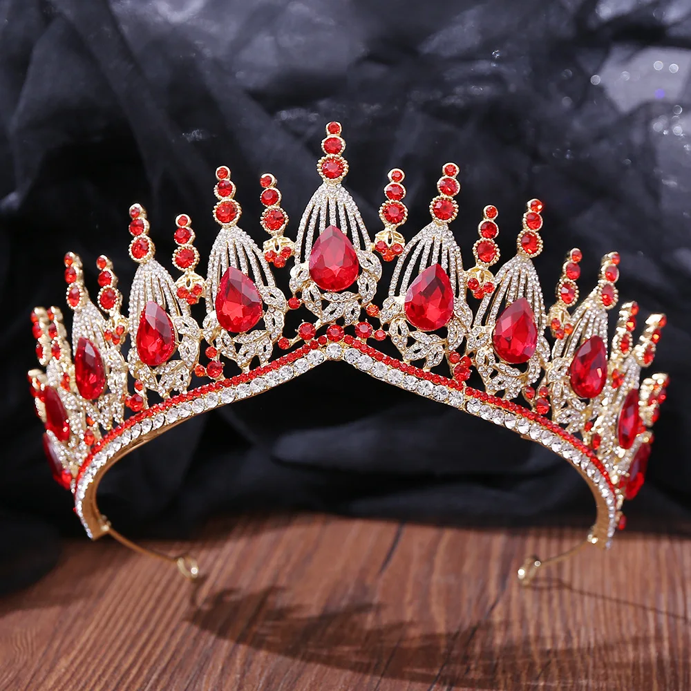 Baroque Red Crystal Tiaras And Crowns Prom Rhinestone Bridal Diadem Crown Taira For Women Wedding Hair Accessories Jewelry Crown