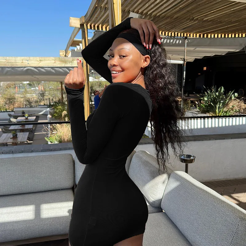 2025 new INS European and American style autumn and winter women's clothing fashion long-sleeved sexy square collar low-cut slim