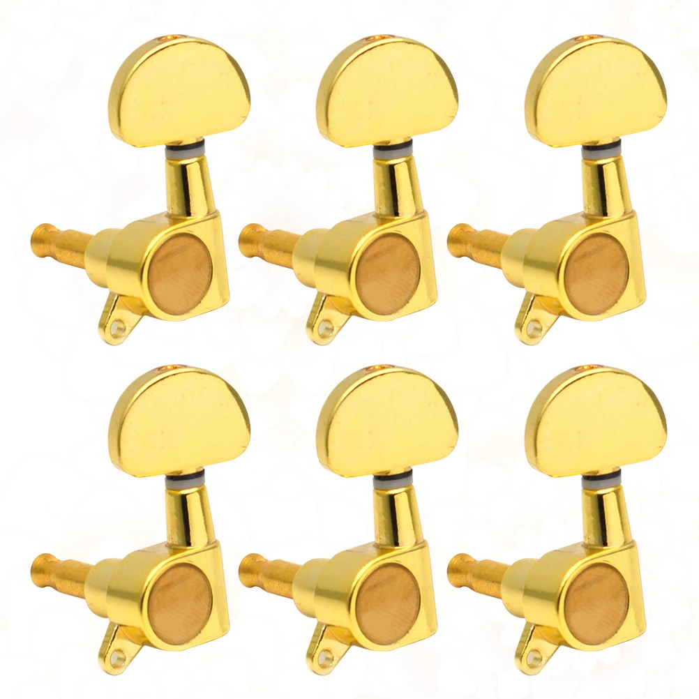 

6PCS Large Handle Tuning Pegs Replacement Circular Guitar Heads for Electric Guitar Wooden Guitar - Left (Golden)