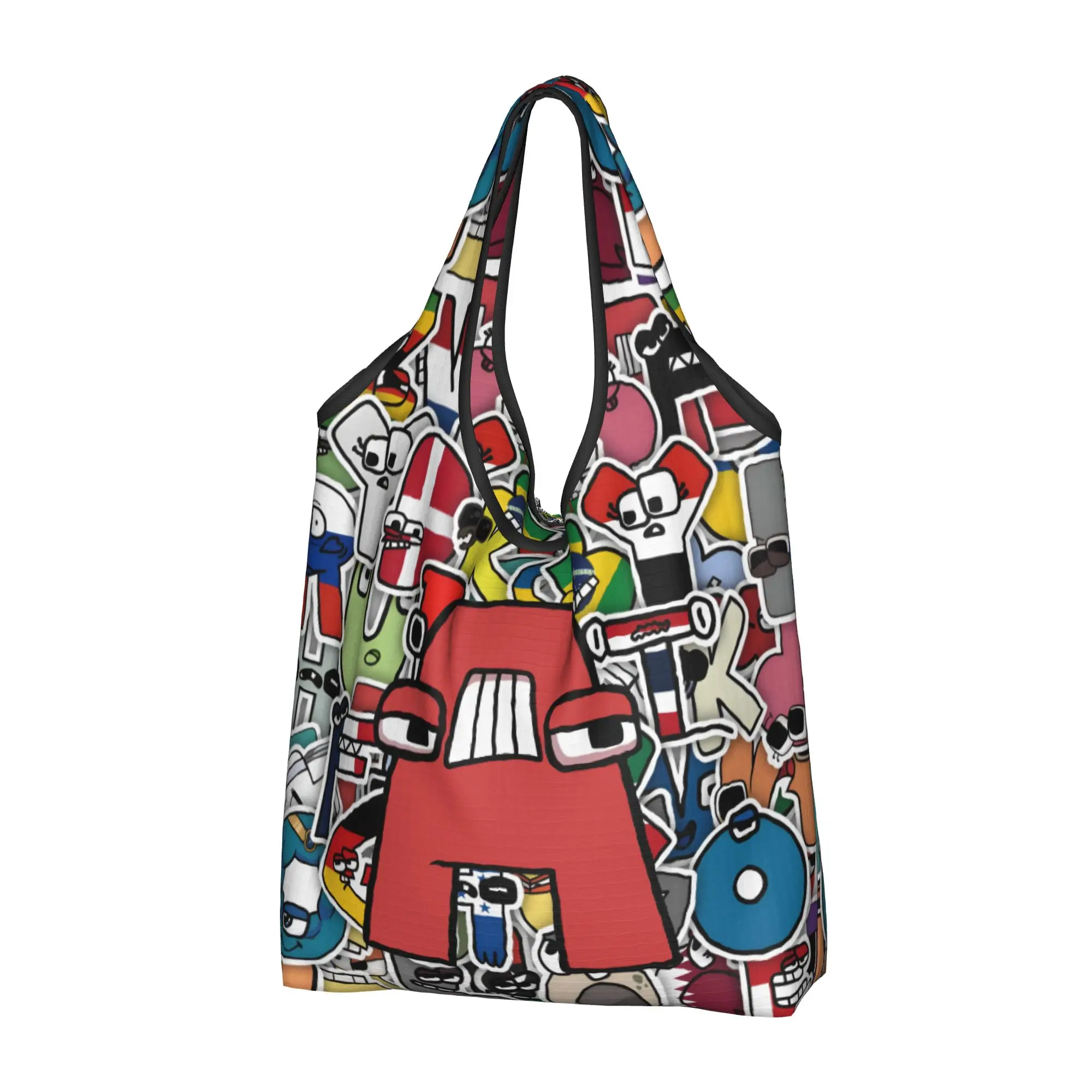A-Alphabetes Hot Cartoon Grocery Shopping Bag Kawaii Shopper Shoulder Tote Bag Big Capacity Portable Manga Comic Handbag
