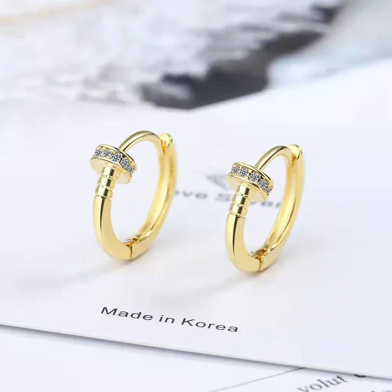 Wholesale New Trendy Silver Gold Color Chic Zircon Tack Geometric Hoop Earrings for Women Jewelry Engagement Accessories