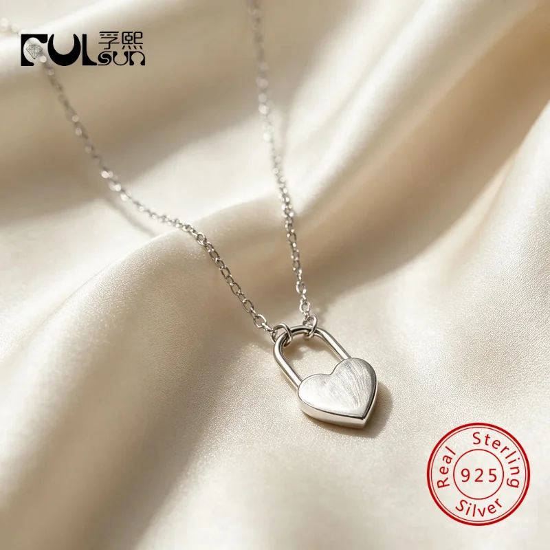 925 Sterling Silver Blank Engravable Heart Lock Pendant Adjustable Cable Chain Necklace Women Minimal Love Jewelry Gift