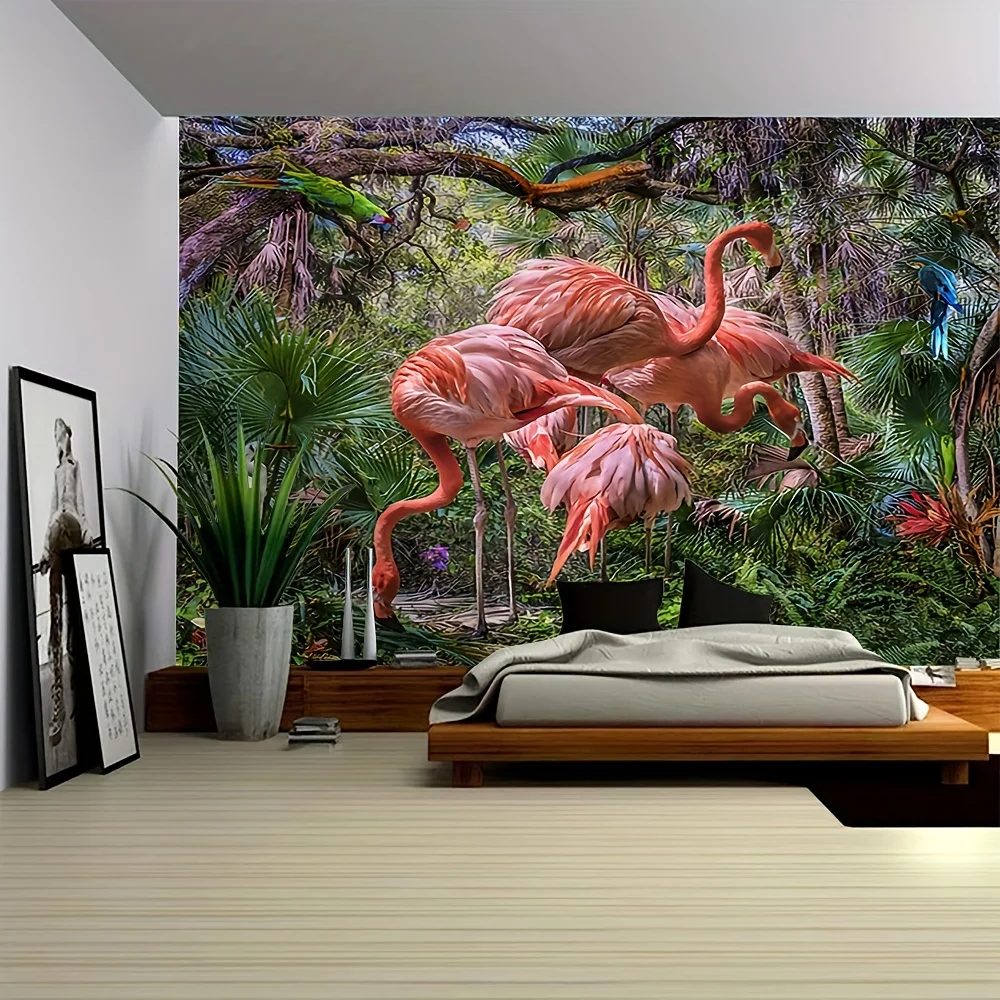 Tropical Flamingo Jungle Tapestry Exotic Birds Paradise Nature Wall Hanging Boho Decor Bedroom Art Print