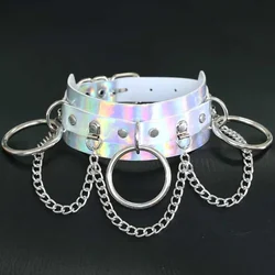 Holographic Rainbow Choker for Women, Chain Necklace, Punk, Leather Collar, Rave Festival, Costume Jewelry
