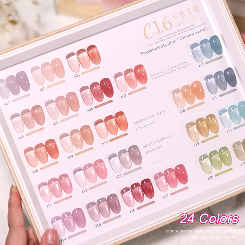 Vendeeni 24 Kleuren Gelei Transparante Gel Nagellak Nude Roze Huidskleur Uv Weken Van Gel Lak Jade Nail Art Gel Lak 15Ml