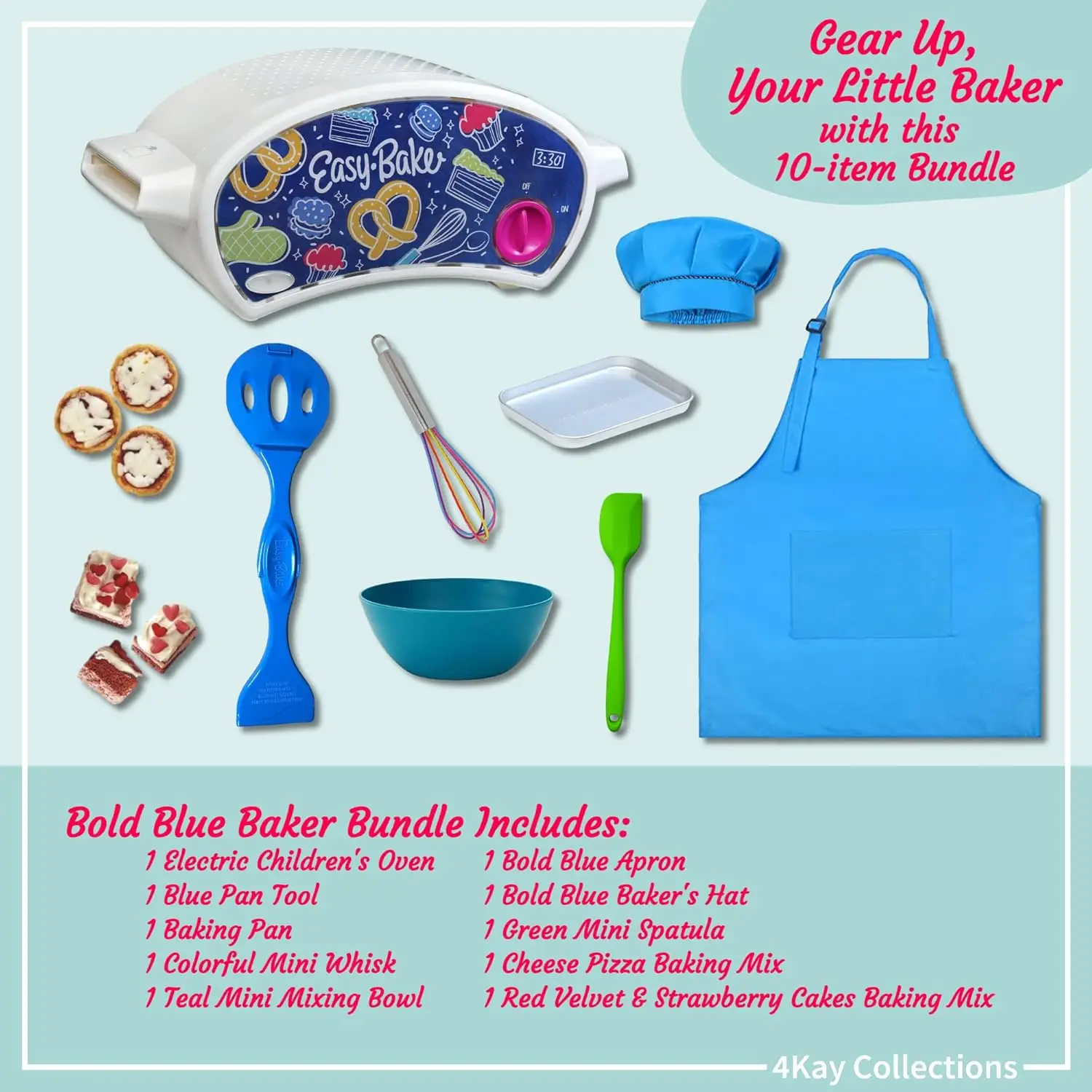 Baking Oven Bundle For Kids With 10 Items - Oven, 2 Refill Mixes, Apron, Hat, Bowl, Spatula, Whisk