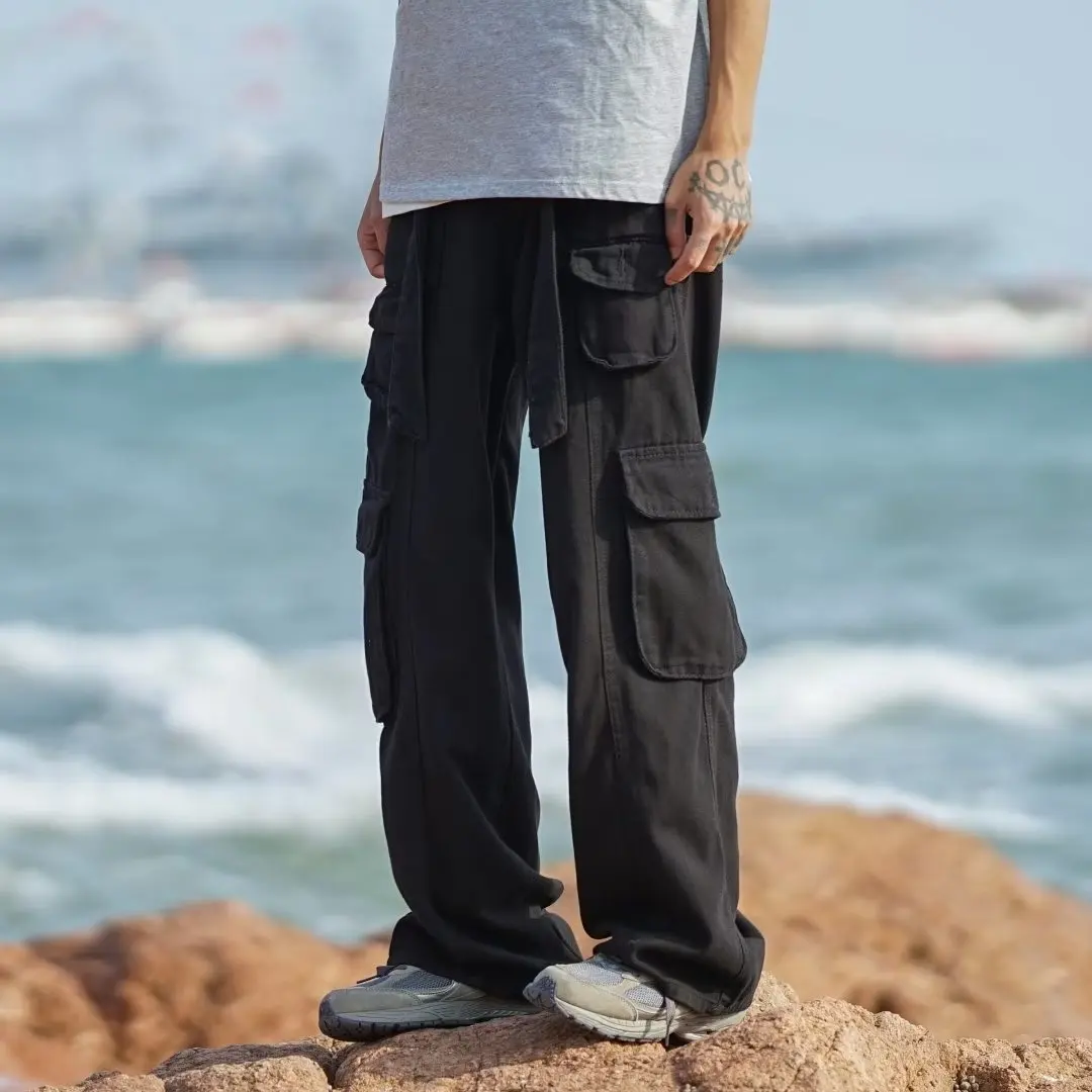 Cargo Pants for Women Harajuku Vintage Low Waist Trousers Wide Leg Baggy Jeans Men Straight Oversize Pants Y2K Pockets