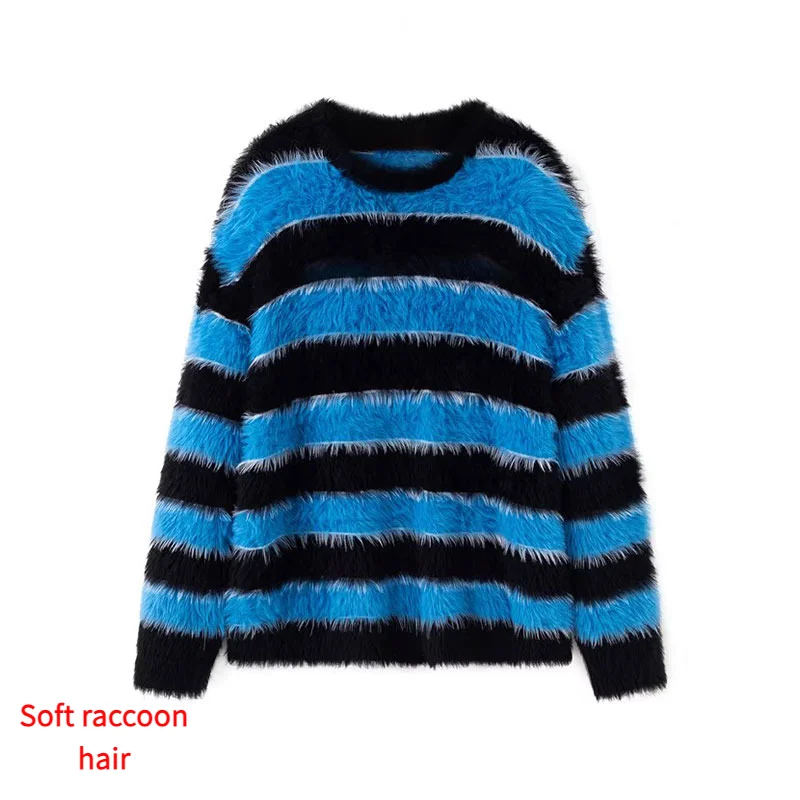 Neo-gothic Punk Casual Sports Sweater Jumper Women's Soft Long Hair Striped Personality Warm Autumn/winter Blue Striped Sweater