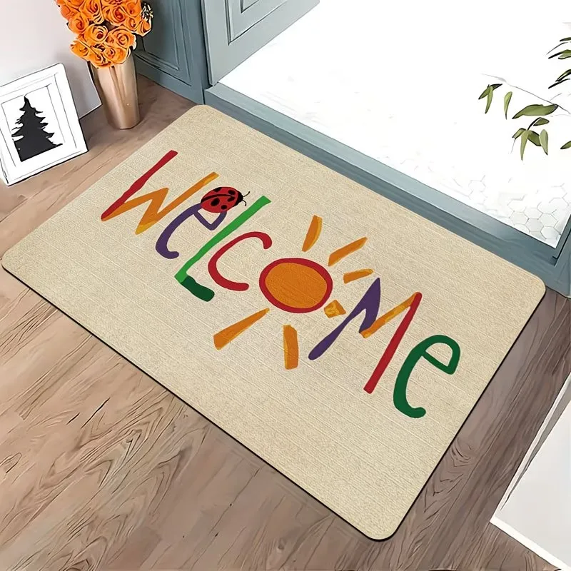 Ladybug Sun Welcome Doormat Cute Insect Printed Floor Rug Non Slip Entrance Mat Indoor Outdoor Kitchen Carpet Decor