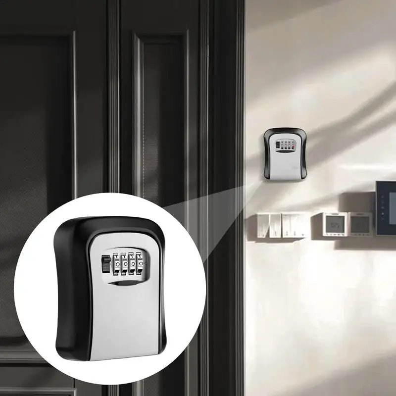 Combination Lock Box Wall Mounted 4-Digit Combination Key Box Resettable Code Safe Lock Box For Indoor Outdoor Garage Garden