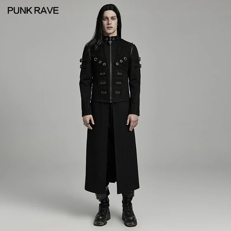 PUNK RAVE Men's Punk Random Textured Detachable Jacket Chest 3D Effect Casual Coat Multiple Wearing Styles Men Clothing