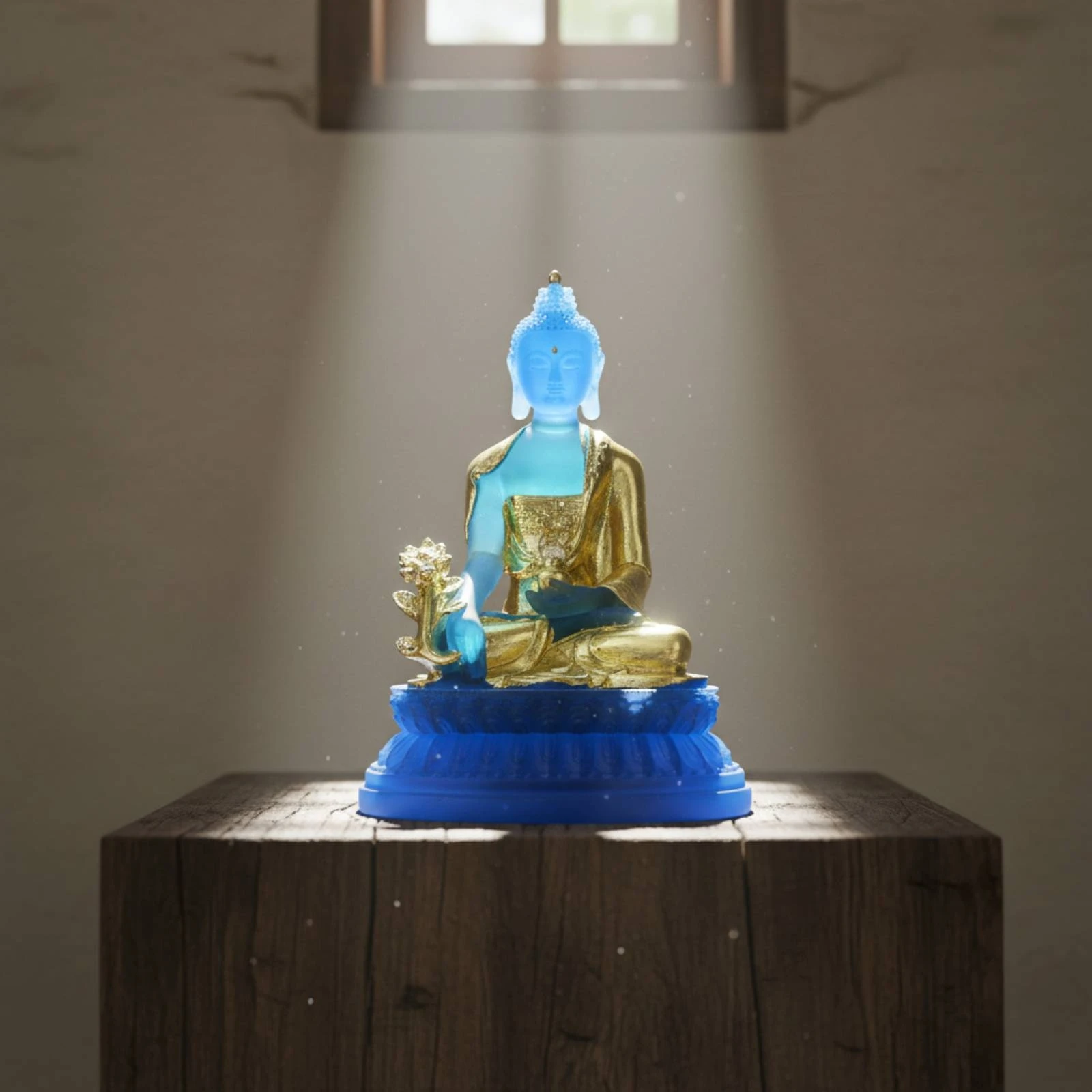 Therapeutic Buddha Statue Handicraft Blue Resin Buddha Figurine House Decoration Colorfast Resistant for Buddhists, Altar