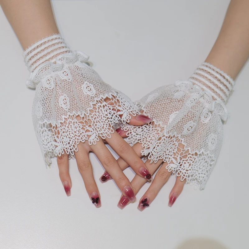 Lolita Detachable Hand Sleeves Bridal Wrist Decorative Fake Cuffs Lace Fingerless Gloves For Cosplay Party