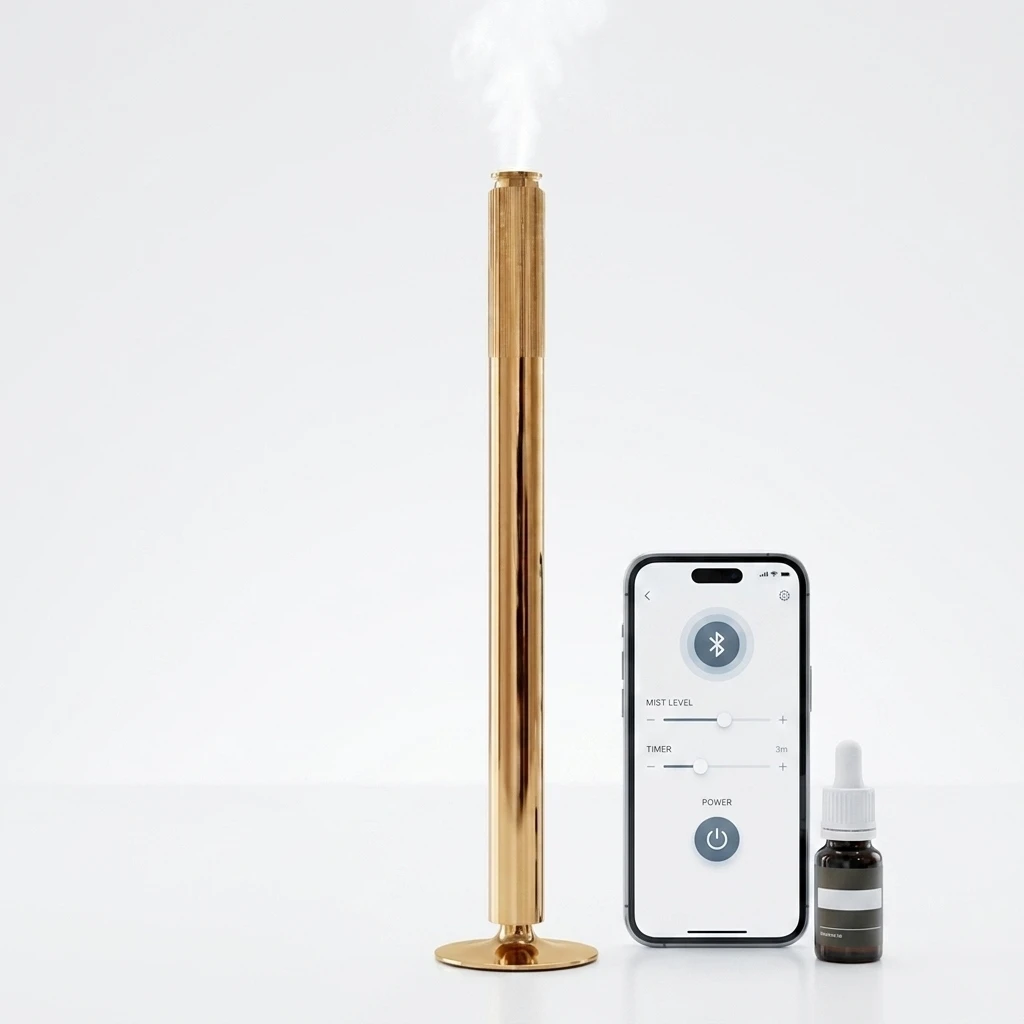 Floor Standing Luxury Gold Aluminum Alloy Aroma Diffuser Waterless Nebulizer Smart Mobile App Control 100ml Large Capacity