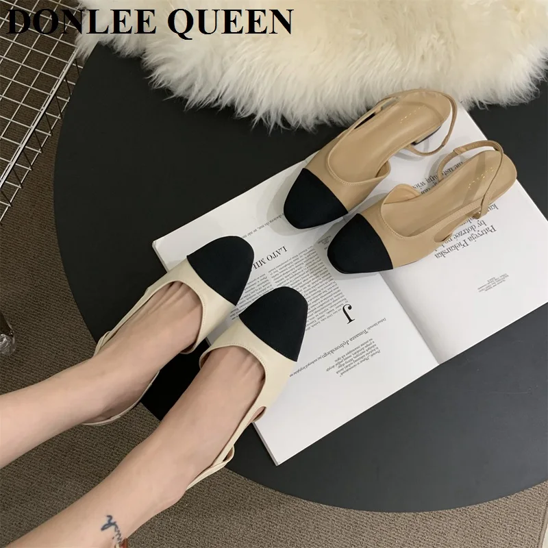 Classic Mixed Color Slingback Sandals Women Elastic Band Back Strap Flats Mules New Brand Design Heels Pumps Female Office Mujer