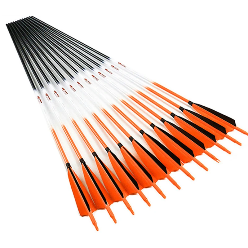 

12p 30inch ID6.2mm Pure Carbon Arrow 5inch Turkey Feather Orange luminous Replaceable Arrows Compound Bow Arrows For Shooting