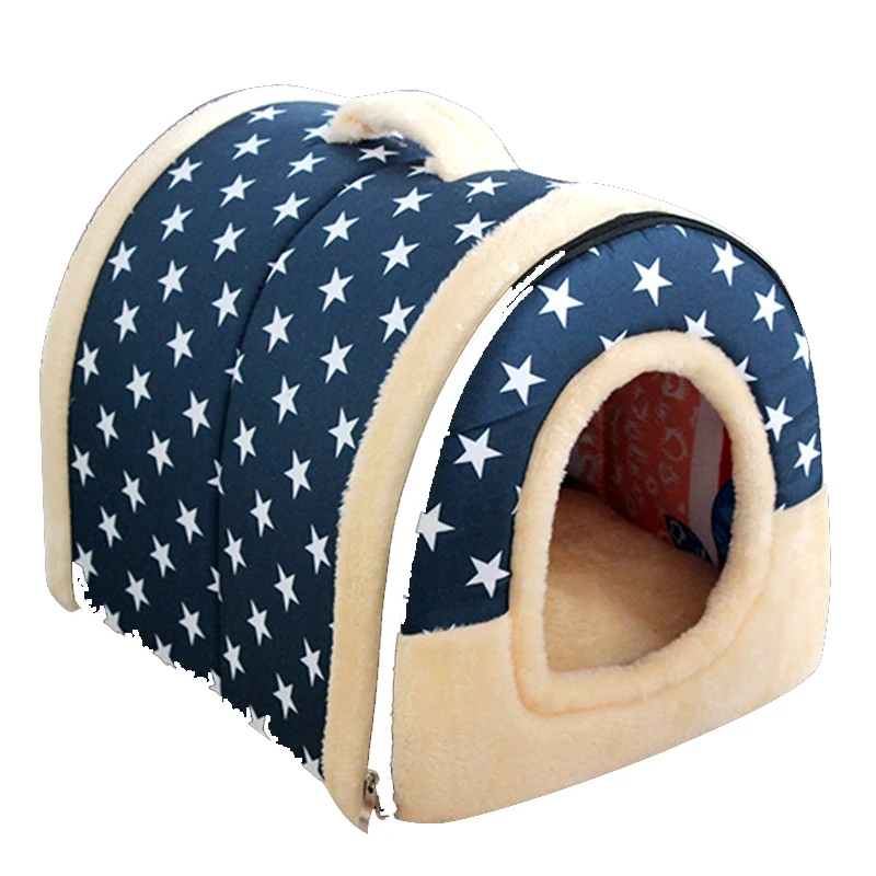 Soft Warm Star Pattern 2 in 1 Pet Nest Non-Slip Dog Cat Bed Foldable Winter Soft Cozy Sleeping Bag Mat Pad Cushions