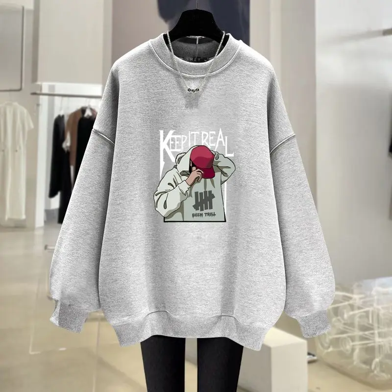 Frauen Kleidung Vintage Y2k Punk Langarm Sweatshirts Mode Cartoon gedruckt Top Pullover Herbst lässig lose Baumwolle Hoodies