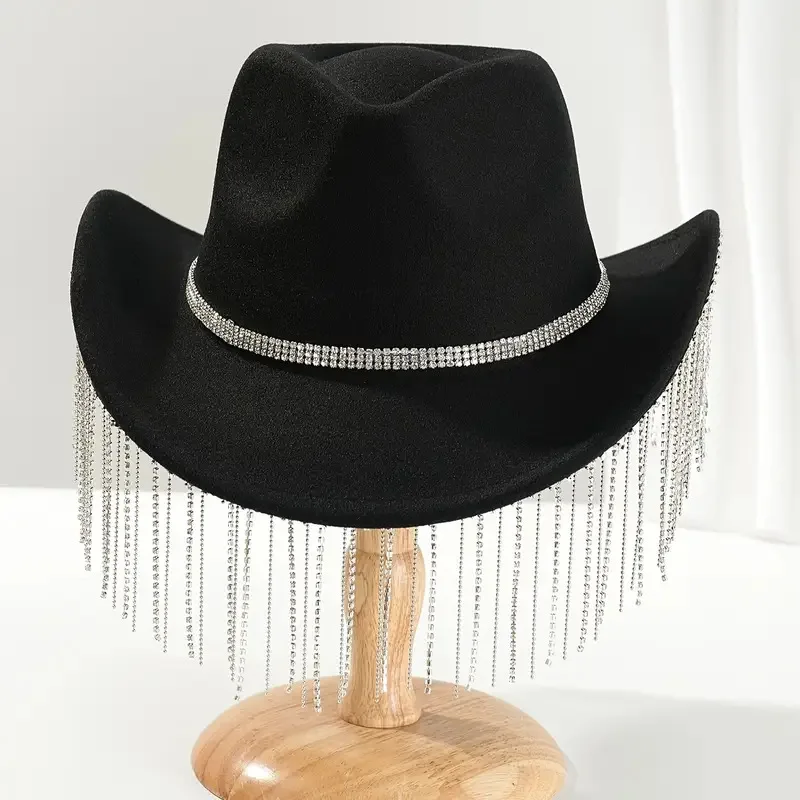 Hongluan glitter traje chapéu adulto & cowboy chapéus strass para mulher, cowboy cosplay acessórios femininos & cowgirl boné