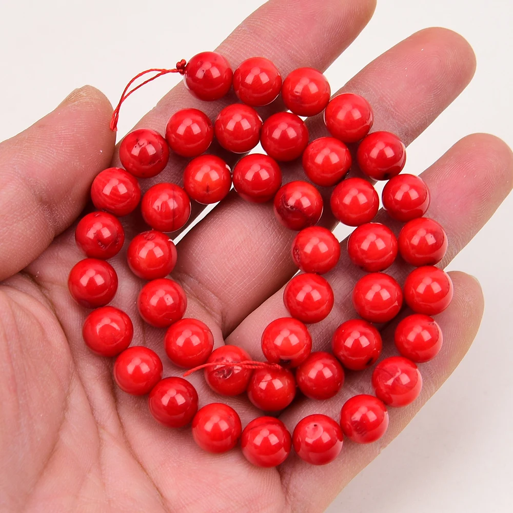 APDGG 2 Strands Natural A- Red Coral Smooth Round Loose Gems Beads Strand 15.5\'\' Pearl Necklace Jewelry Making DIY