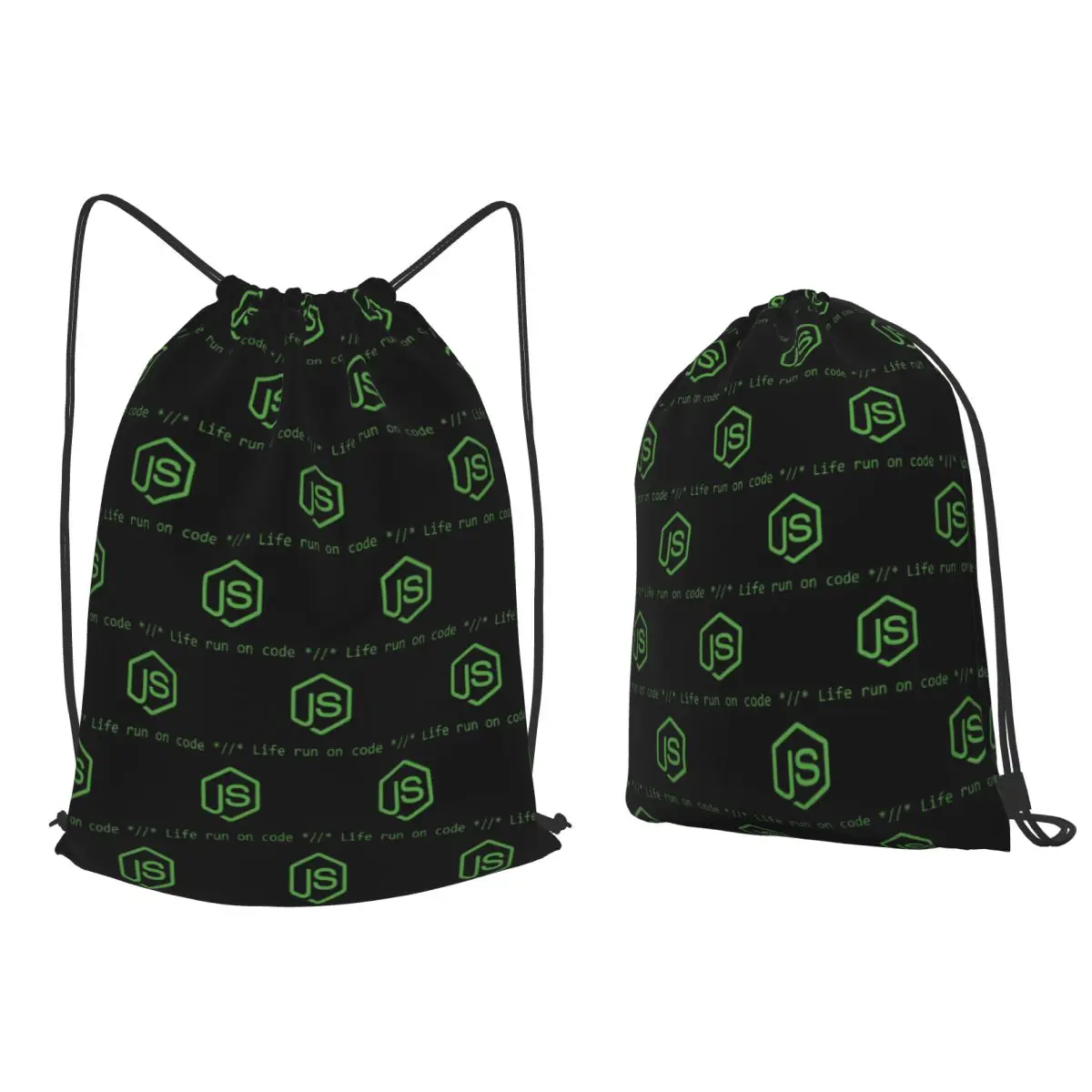 Nodejs Programmers - Life Run On Code Backpacks Casual Drawstring Bundle Pocket Storage Bag Book Bags for Travel School