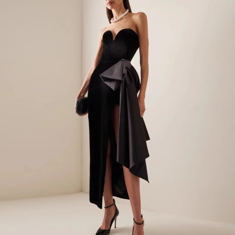 

Sexy Strapless Dress 2025 New Style Black Elegant Irregular Design Sleeveless Dress for Women Vestidos De Mujer
