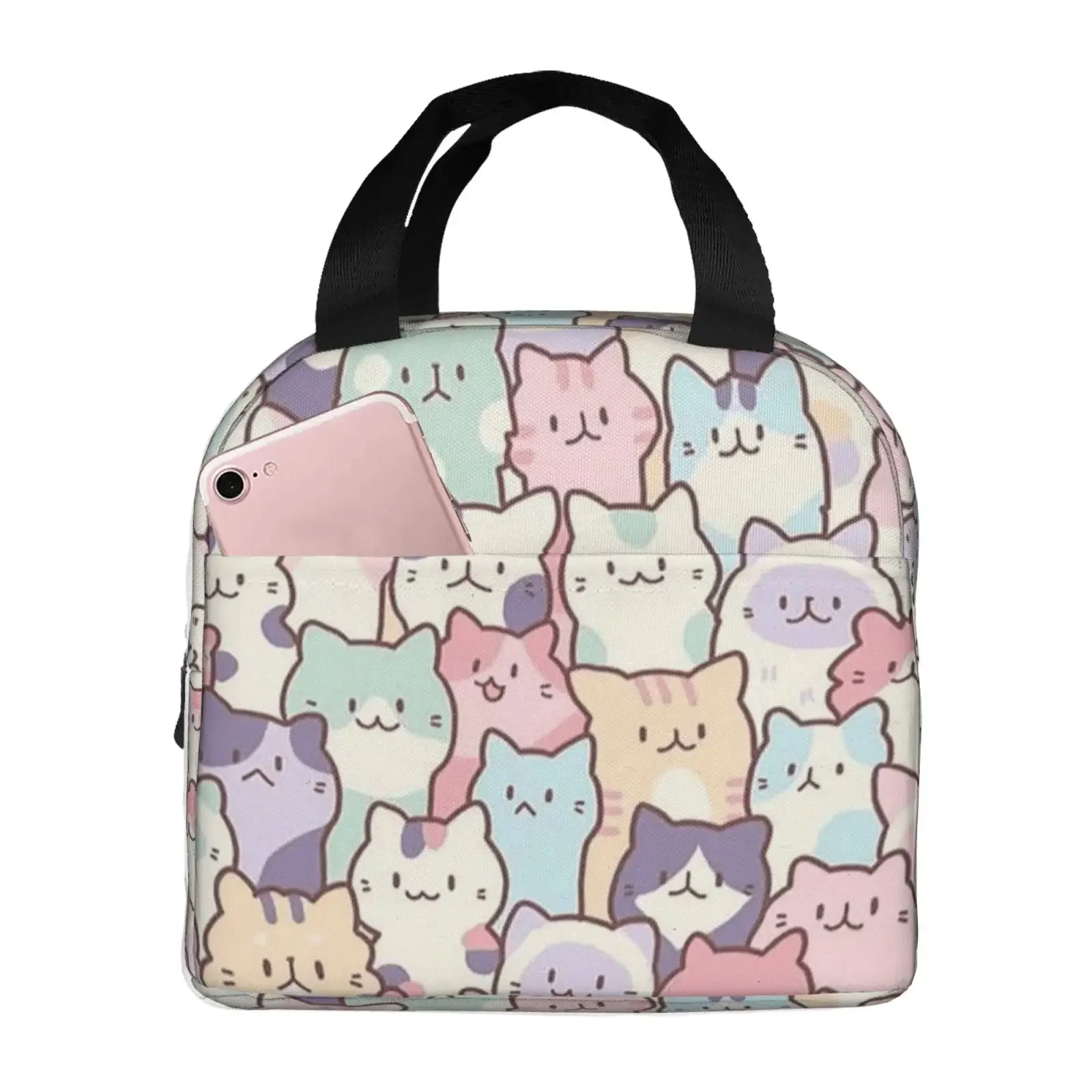 Cartoon Cute Cats Print Insulated Lunch Bag The Nightmare Before Christmas Portable Thermal Cooler Lunch Box Container Tote Bags