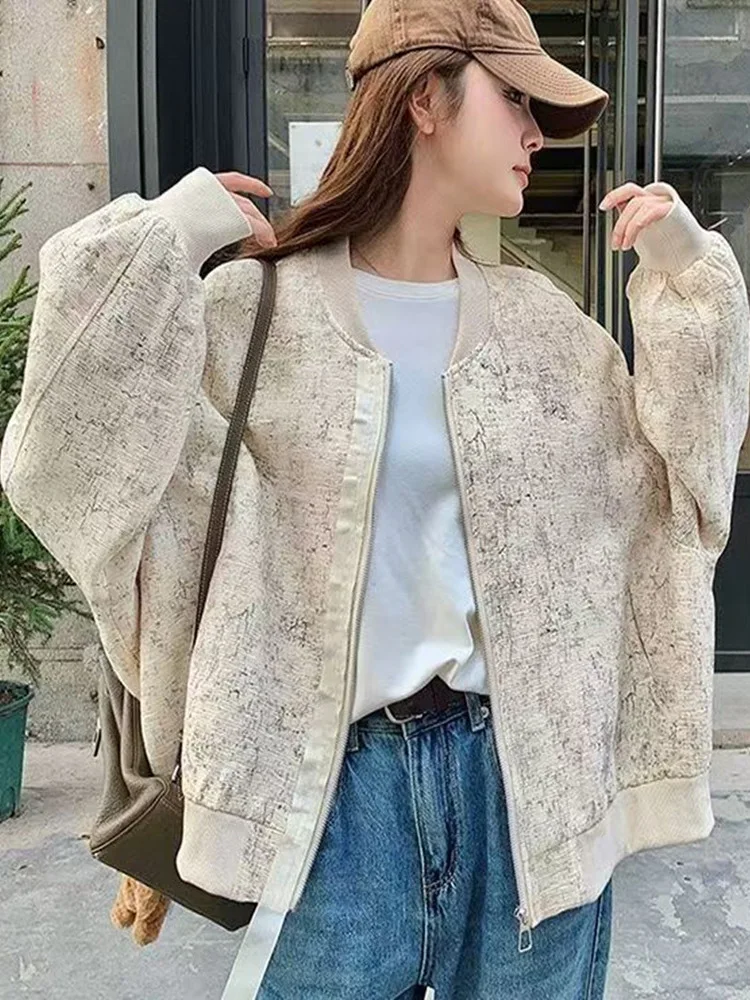 Loose Baseball Style Printed Jacket 2025 New Spring Autumn Fashion Casual Design National Style Outerwear Women's Short Coat