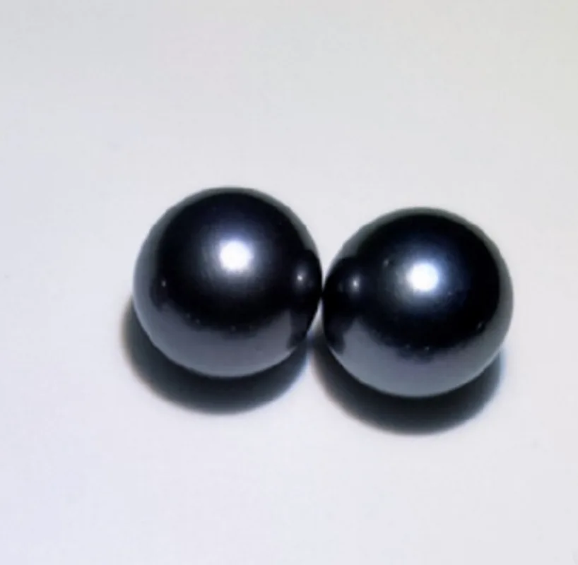 

Pair 11-12mm Genuine Dark Black Round Loose Pearl Unrilled Women Wedding Party Jewelry Accessories Necklace Earring Ring Pendant