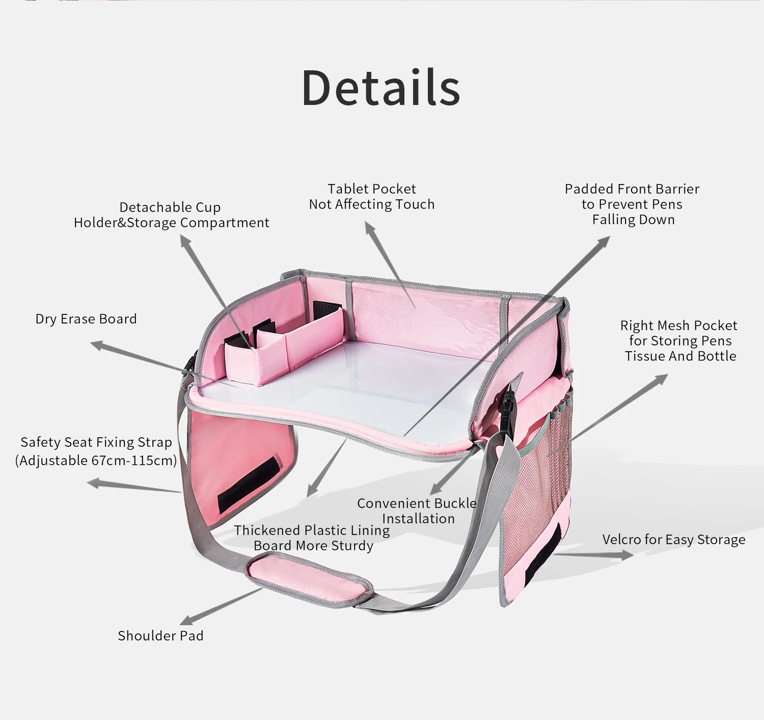 Bandeja de viaje para asiento de coche, asiento de seguridad, organizador de mesa de juego, almacenamiento de aperitivos, juguetes, portavasos, impermeable, cochecito para bebés y niños