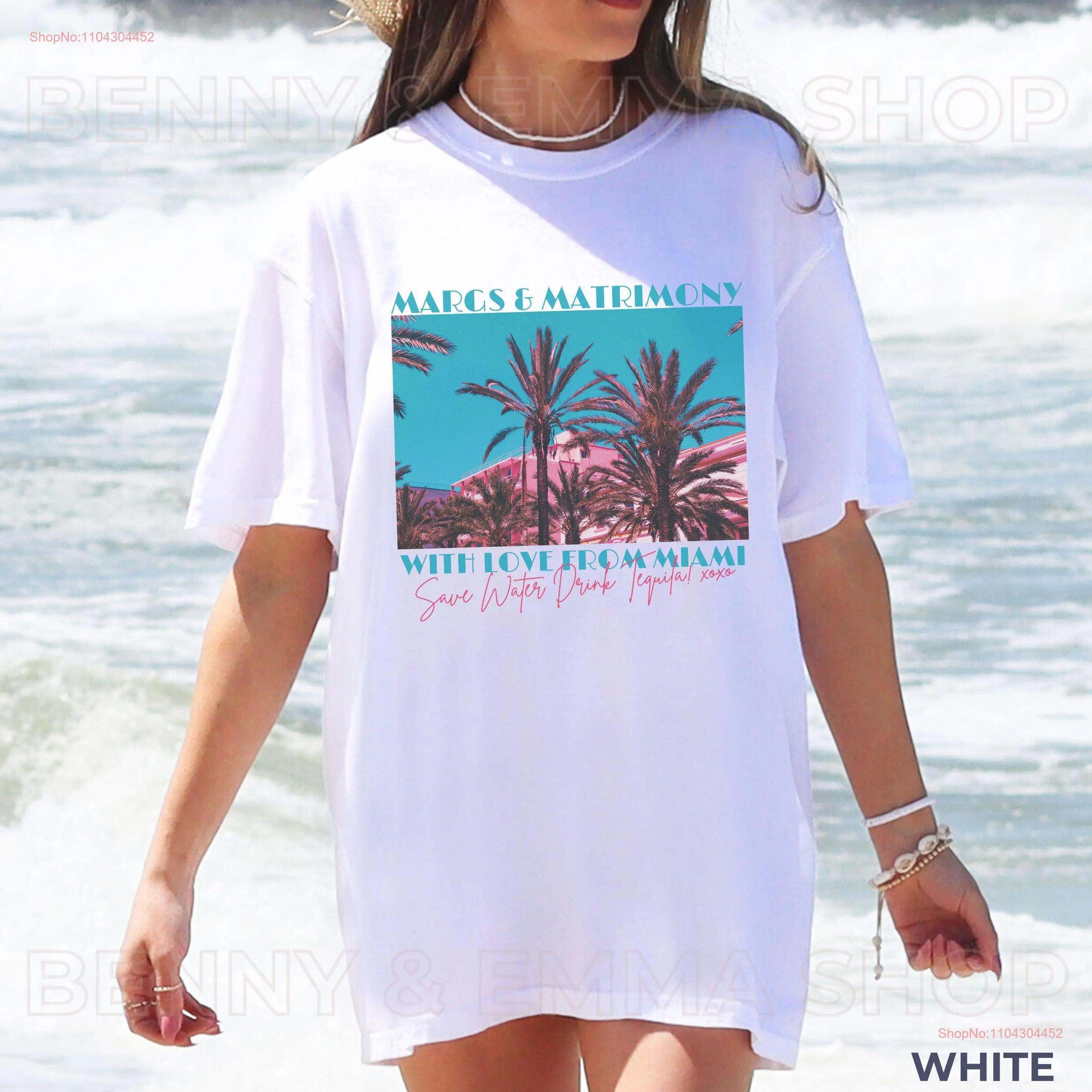 Miami Bahcelorette Margs and Matrimony T Shirt Save Water Drink Tequila Neon Bachelorette Coastal Comfort Colors Plus Sizing